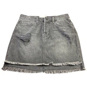Band Of Gypsies Ella Womens Distressed Black Denim Mini Skirt Fringe Hem‎ 28
